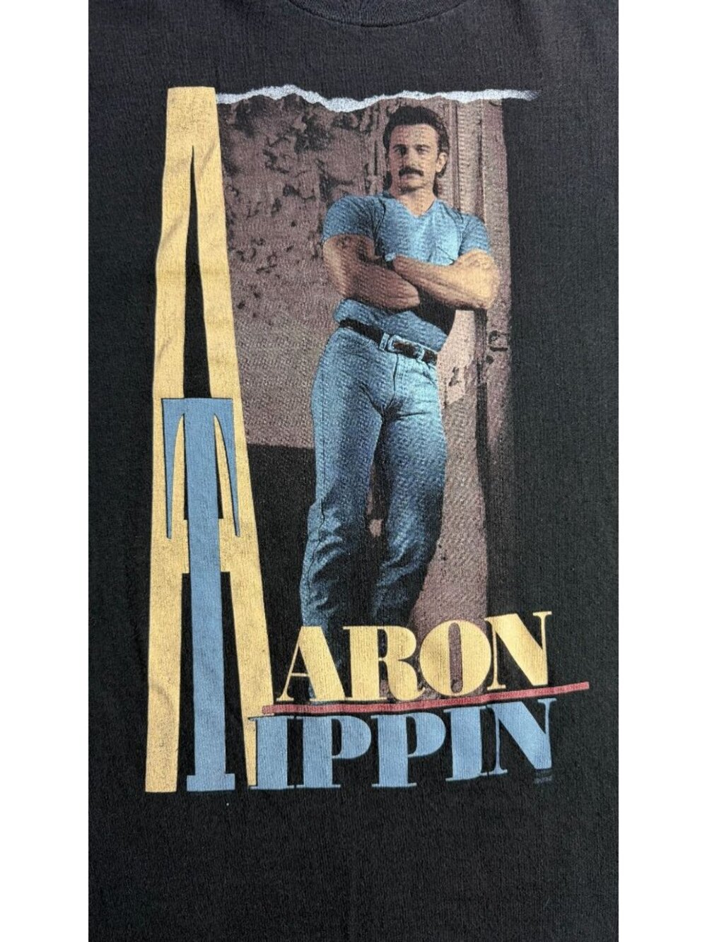Vintage 90s Aaron Tippin Graphic T-Shirt Black Hanes Ultraweight L USA Made